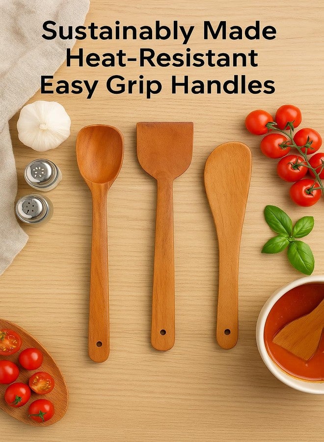 Woodkit Pure Neem Wood Spatula Set for Cooking | Dosa Spatula Set | Wooden Spatula for Serving,Mixing,Flipping | Naturally Antimicrobial and Non Stick - Neem Wood Flip & Serve Set of 3 - Image 5